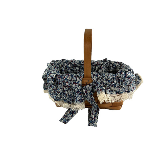 1987 Longaberger Candle Basket w/Blue & White Liner 9"L x 5"W x 5"H - Picture 1 of 4